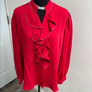 Chico's Red Ruffled Mandarin Collar Blouse